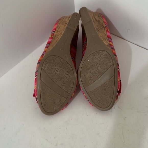 American Eagle Fiesta Pink Orange  Purple Peep Toe Wedge Shoes Size 9 - Picture 4 of 6